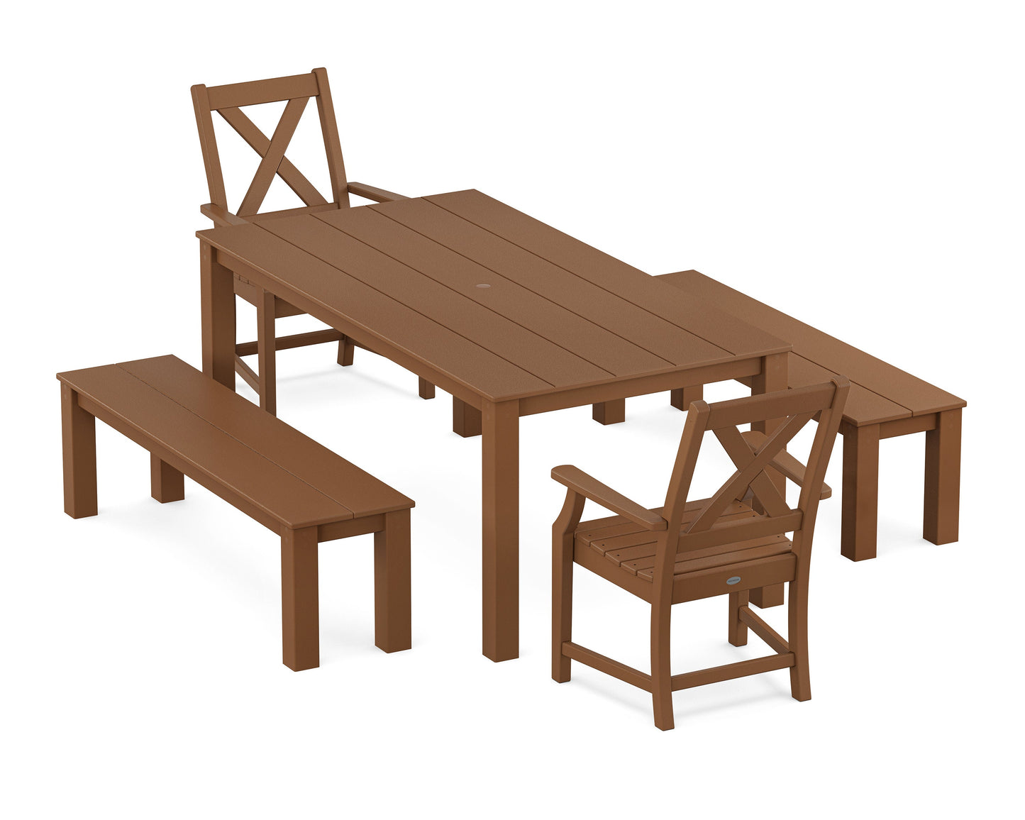 POLYWOOD Braxton 5-Piece Parsons Dining Set with Benches — Teak