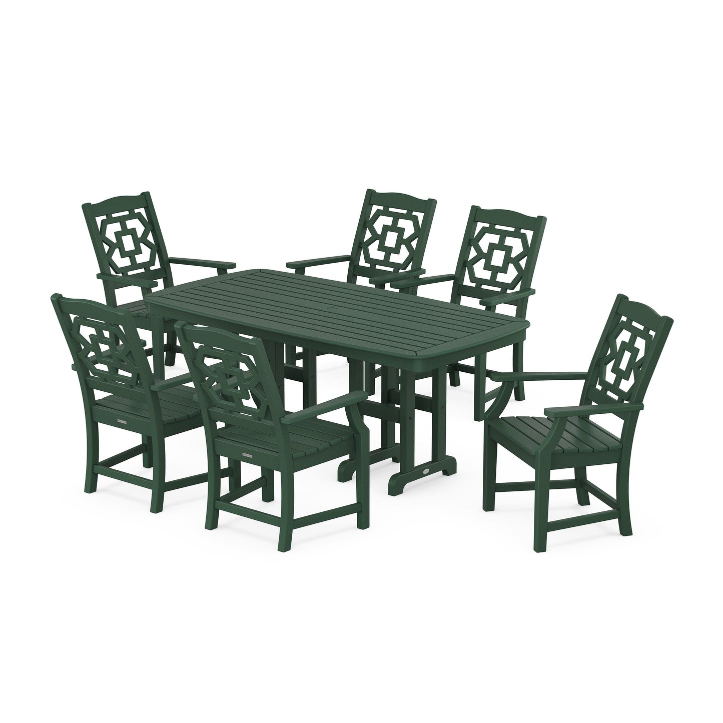 POLYWOOD Chinoiserie Arm Chair 7-Piece Dining Set — Green
