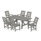 POLYWOOD Chinoiserie Arm Chair 7-Piece Rustic Farmhouse Dining Set — Slate Grey