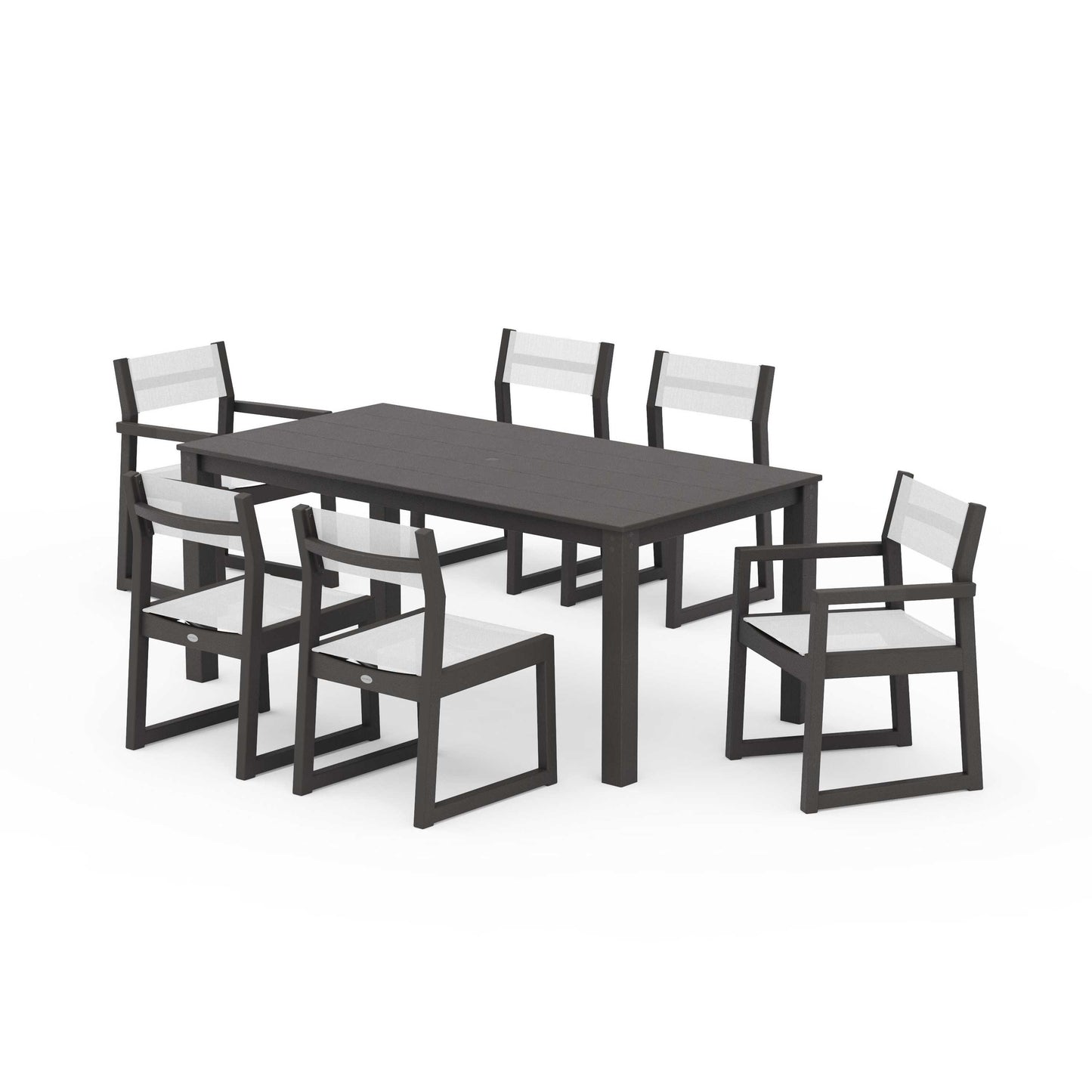 POLYWOOD EDGE Sling 7-Piece Parsons Dining Set — Vintage Coffee / White Sling