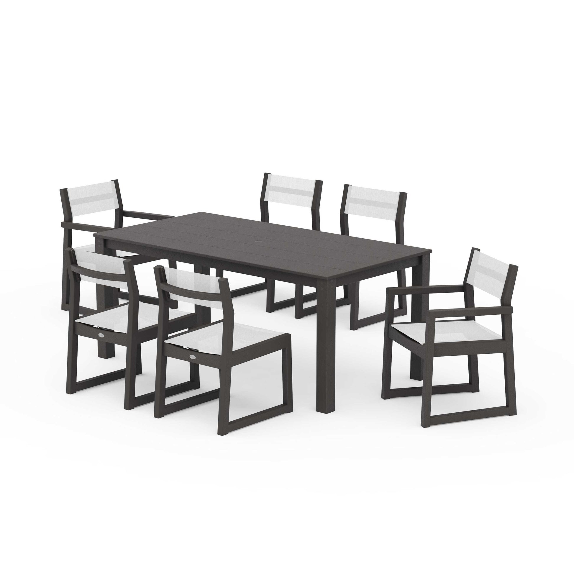 POLYWOOD EDGE Sling 7-Piece Parsons Dining Set — Vintage Coffee / White Sling