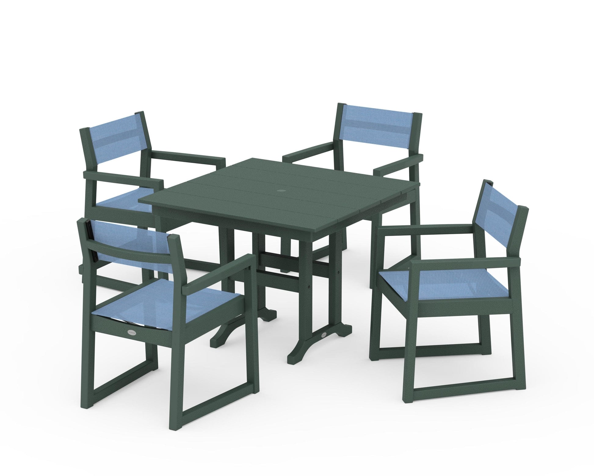 POLYWOOD EDGE Sling Arm Chair 5-Piece Farmhouse Dining Set — Green / Poolside Sling