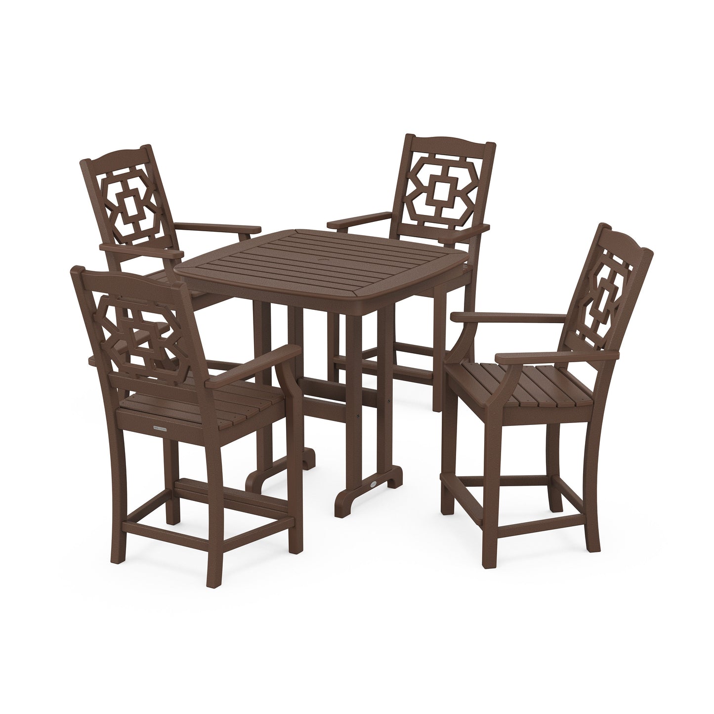 POLYWOOD Chinoiserie 5-Piece Counter Set — Mahogany