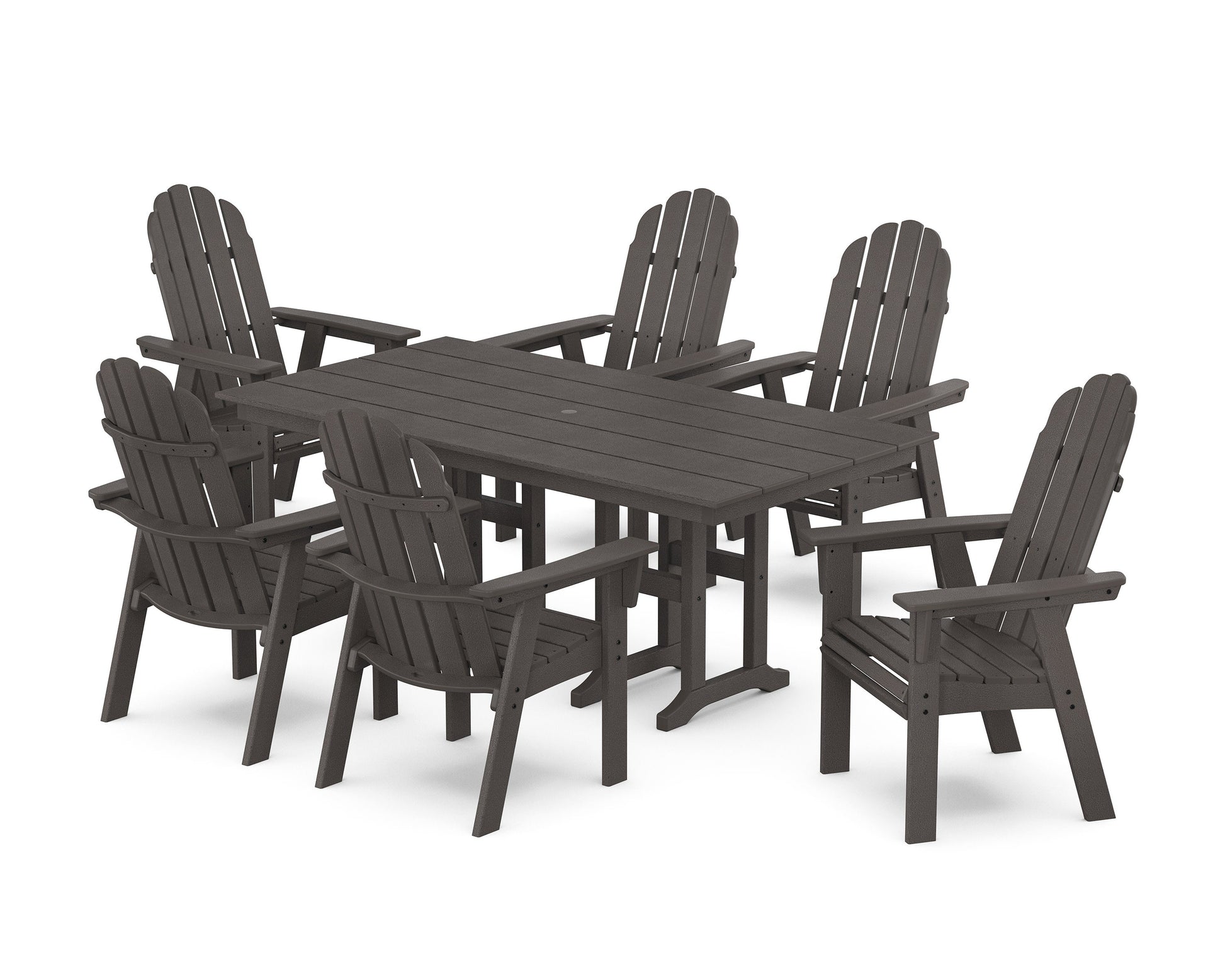 POLYWOOD Vineyard Curveback Adirondack Chair 7-Piece Farmhouse Dining Set — Vintage Coffee