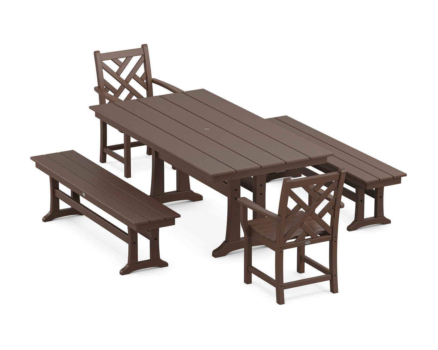 POLYWOOD Chippendale 5-Piece Farmhouse Dining Set With Trestle Legs — Mahogany