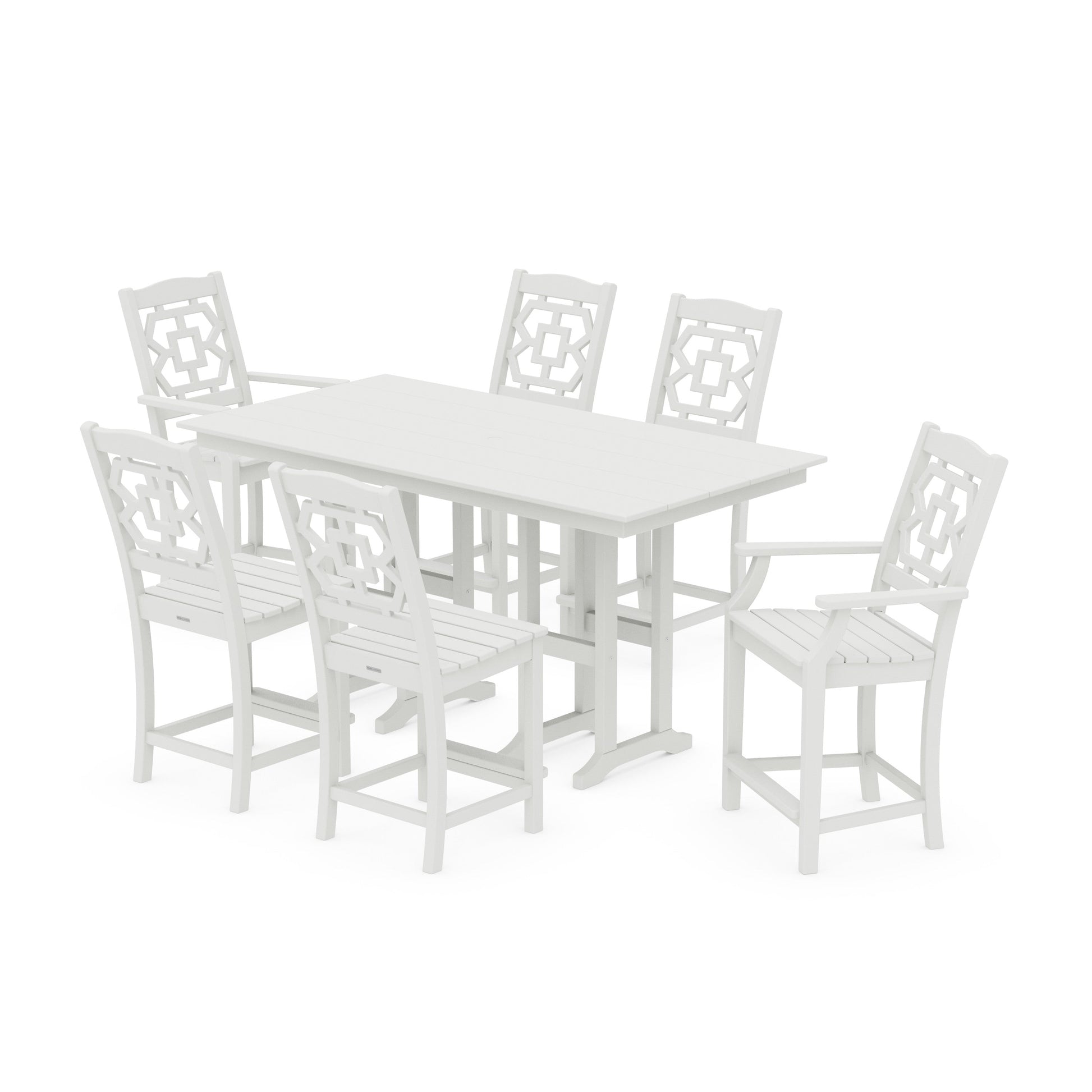 POLYWOOD Chinoiserie 7-Piece Farmhouse Counter Set — Vintage White