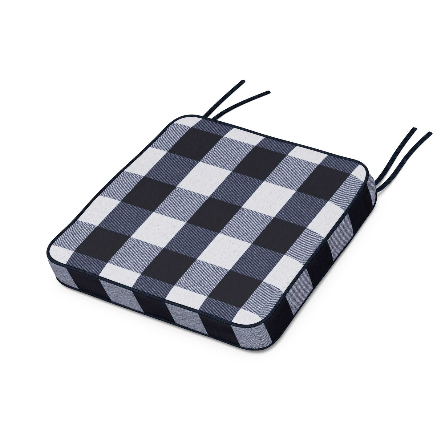 POLYWOOD Chinoiserie Side Chair Seat Cushion — Buffalo Plaid Marine Indigo