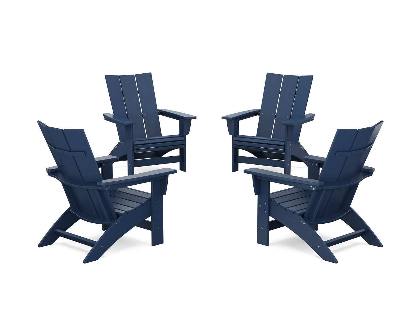 POLYWOOD 4-Piece Modern Grand Adirondack Chair Conversation Set — Navy