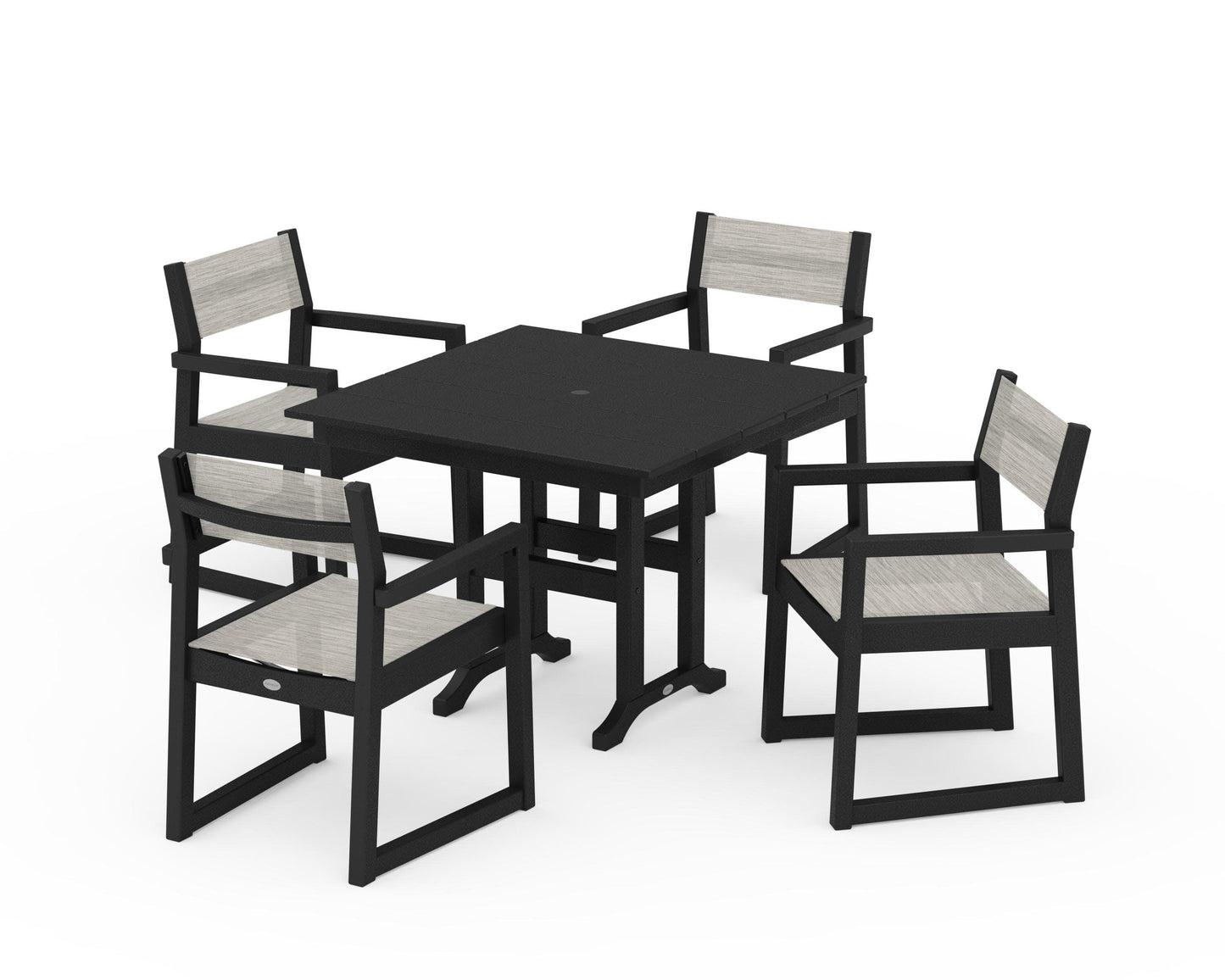 POLYWOOD EDGE Sling Arm Chair 5-Piece Farmhouse Dining Set — Black / Birch Sling