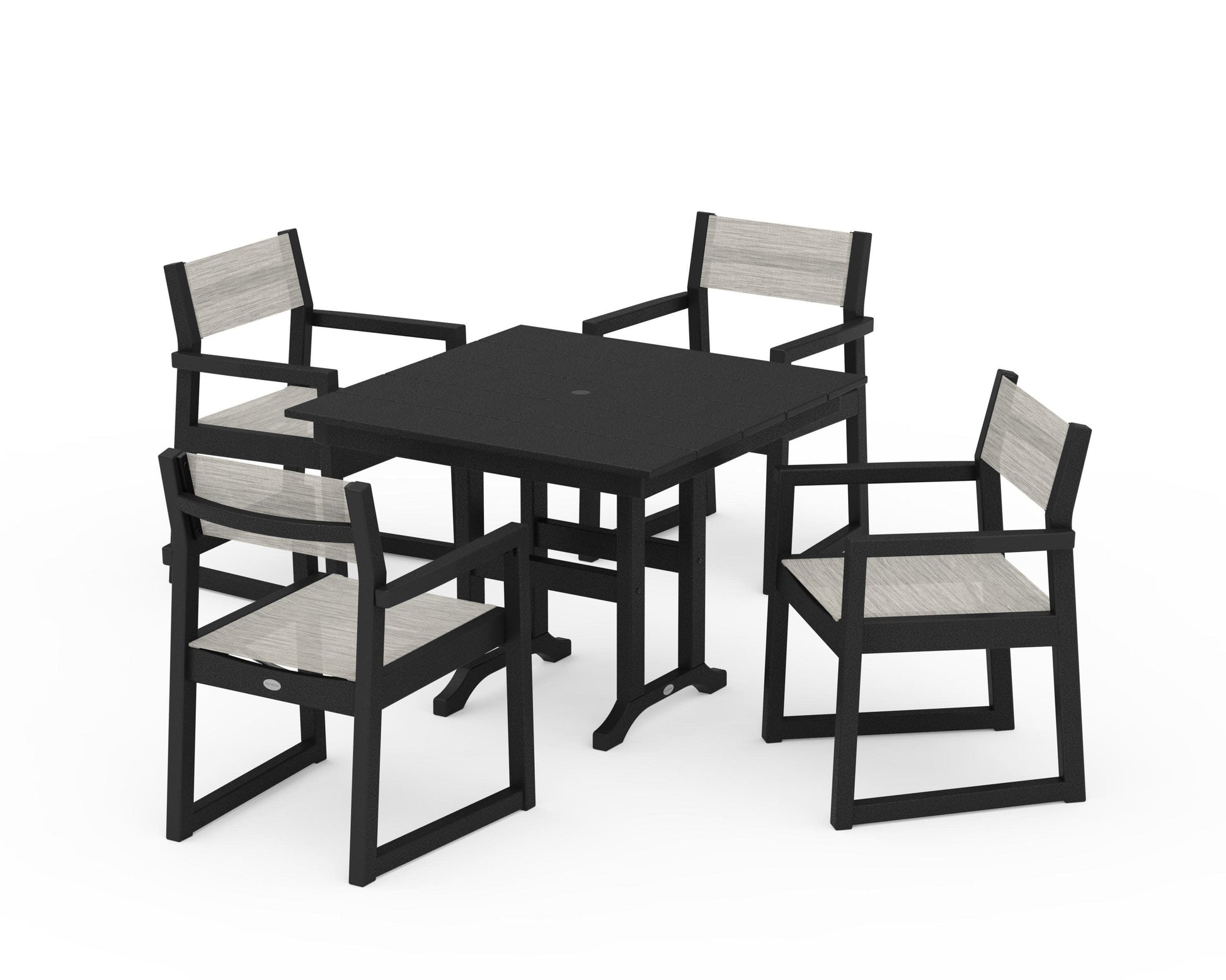 POLYWOOD EDGE Sling Arm Chair 5-Piece Farmhouse Dining Set — Black / Birch Sling