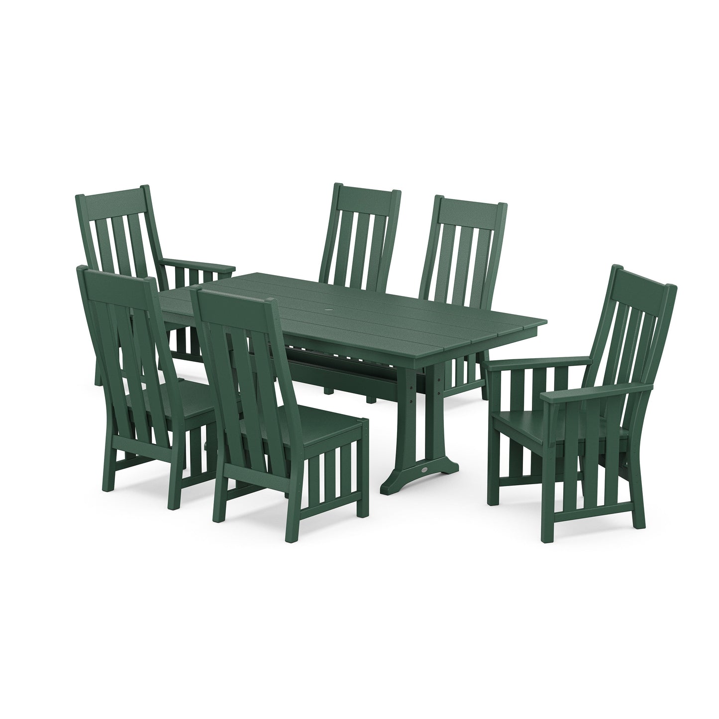 POLYWOOD Acadia 7-Piece Farmhouse Dining Set with Trestle Legs — Green