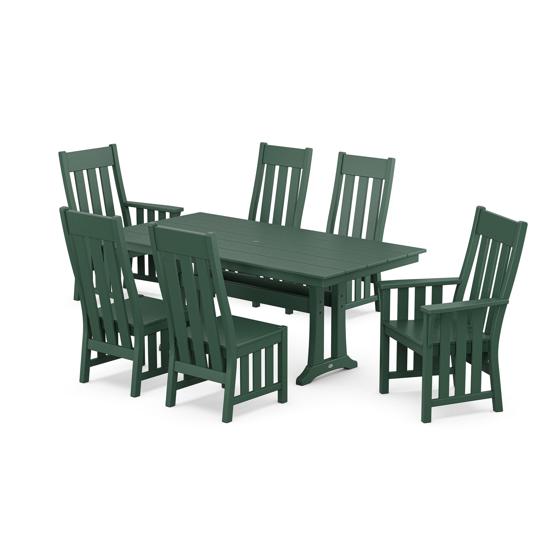 POLYWOOD Acadia 7-Piece Farmhouse Dining Set with Trestle Legs — Green