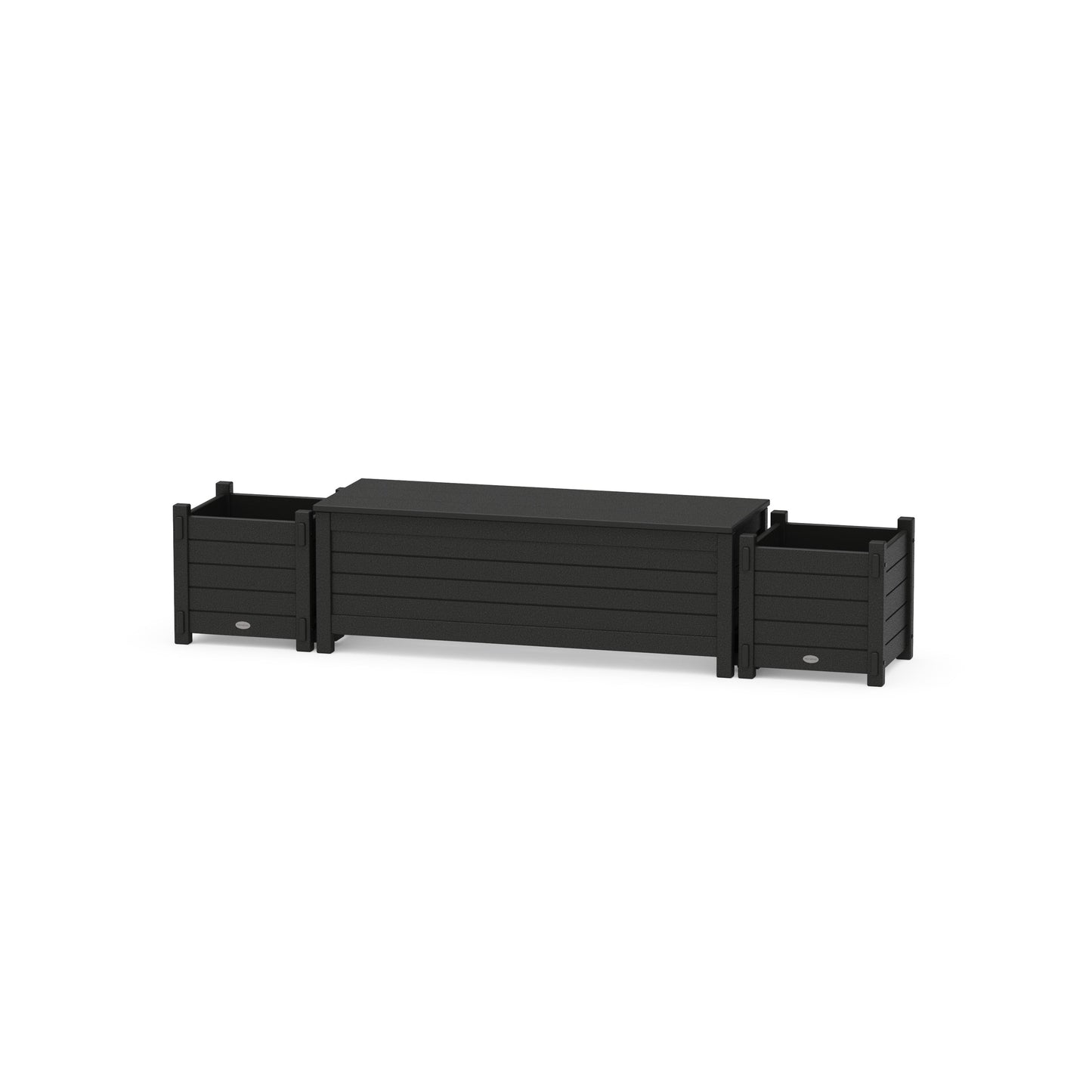 POLYWOOD 48" Nautical Straight Planter Storage Bench Set — Black