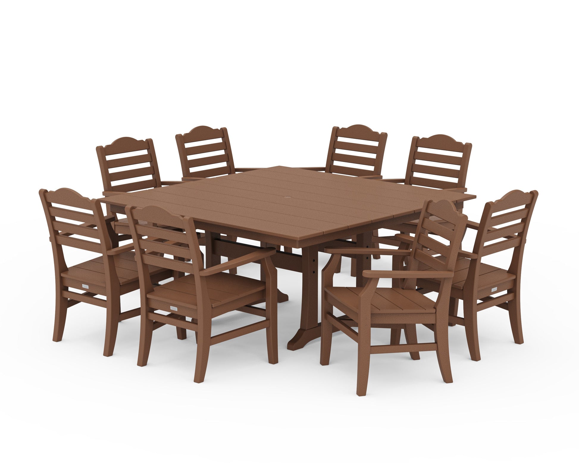 POLYWOOD Savannah 9-Piece Square Farmhouse Dining Set with Trestle Legs — Teak