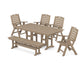 POLYWOOD Nautical Highback 6-Piece Farmhouse Dining Set with Bench — Vintage Sahara