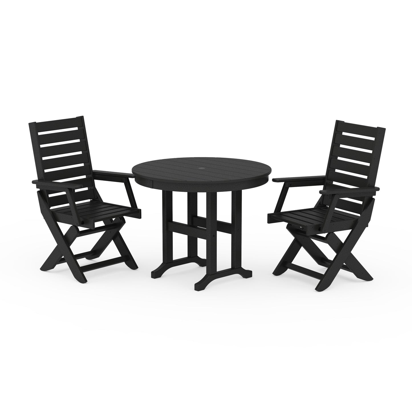 POLYWOOD Captain Folding Chair 3-Piece Round Dining Set — Black