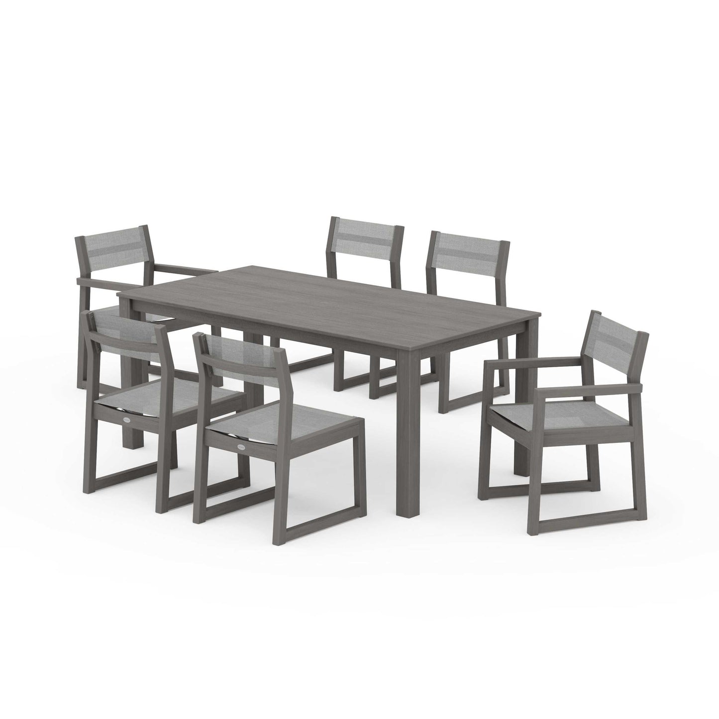 POLYWOOD EDGE Sling 7-Piece Parsons Dining Set — Driftwood / Metallic Sling