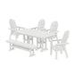 POLYWOOD Vineyard Curveback Adirondack Chair 6-Piece Dining Set with Bench — Vintage White