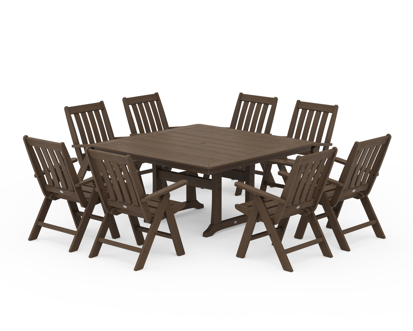 POLYWOOD Vineyard Folding Chair 9-Piece Square Dining Set with Trestle Legs — Kona