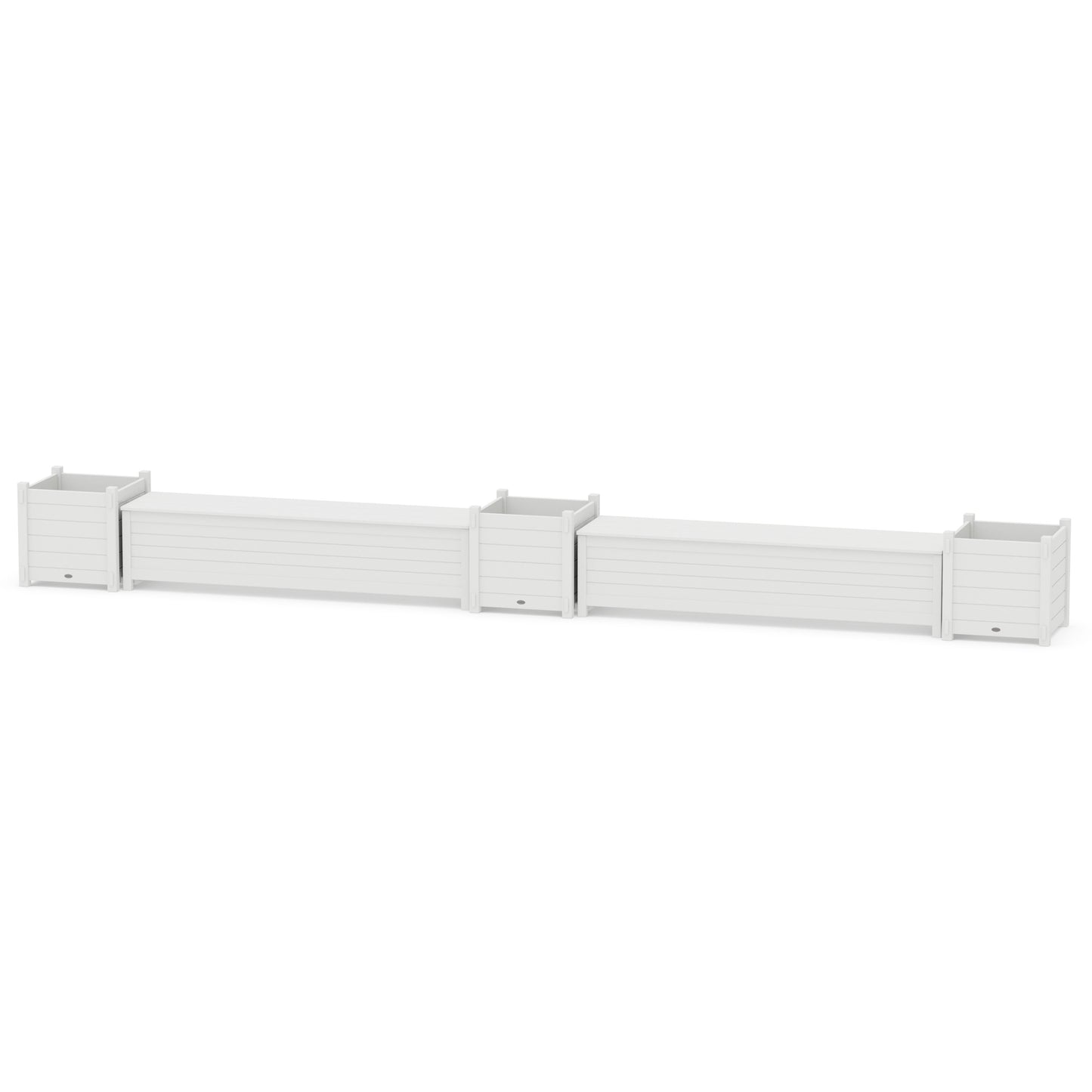 POLYWOOD 72" Nautical Straight Double Planter Storage Bench Set- Large — White