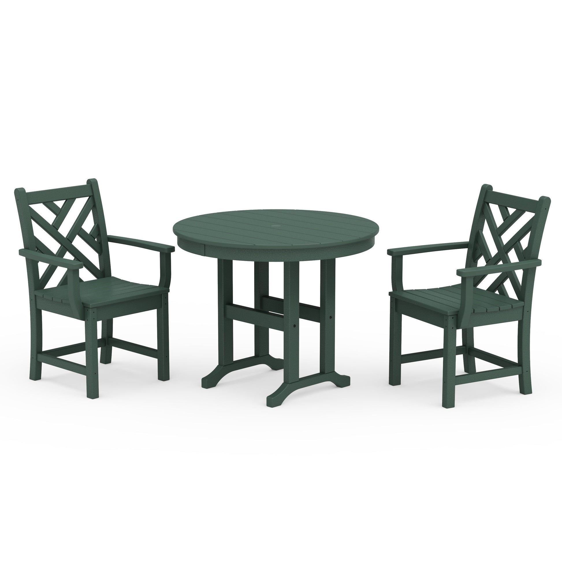 POLYWOOD Chippendale 3-Piece Round Dining Set — Green