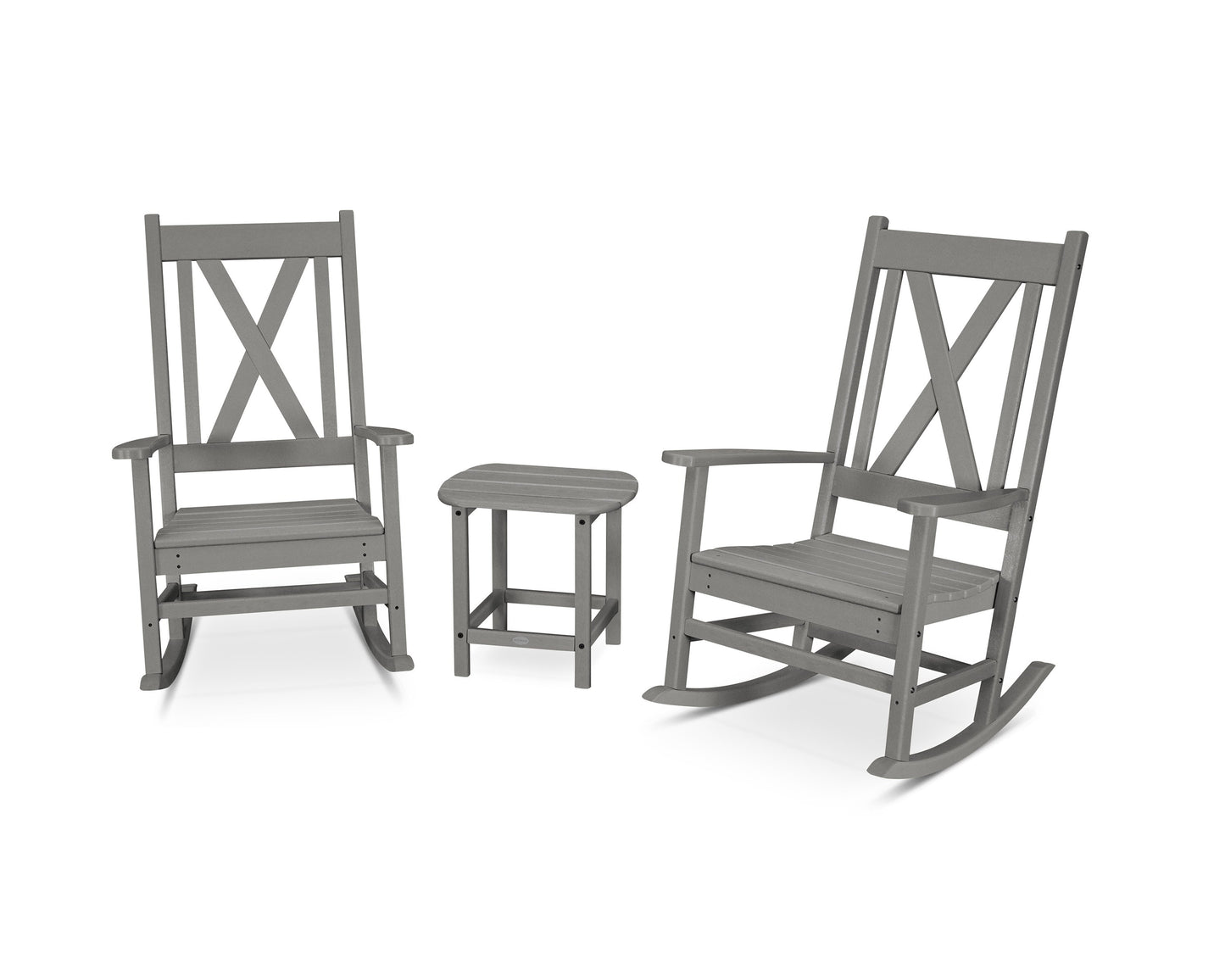 POLYWOOD Braxton 3-Piece Porch Rocking Chair Set — Slate Grey