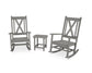 POLYWOOD Braxton 3-Piece Porch Rocking Chair Set — Slate Grey