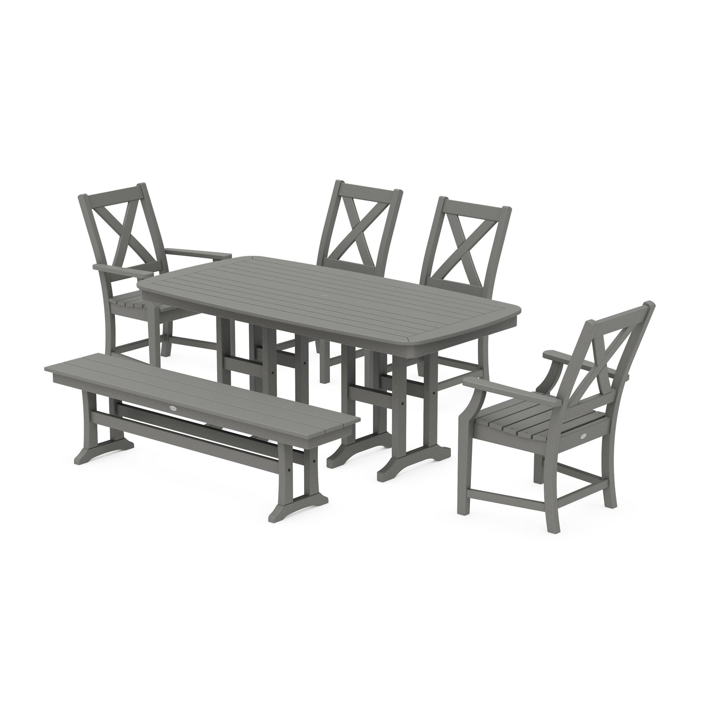 POLYWOOD Braxton 6-Piece Dining Set with Bench — Slate Grey