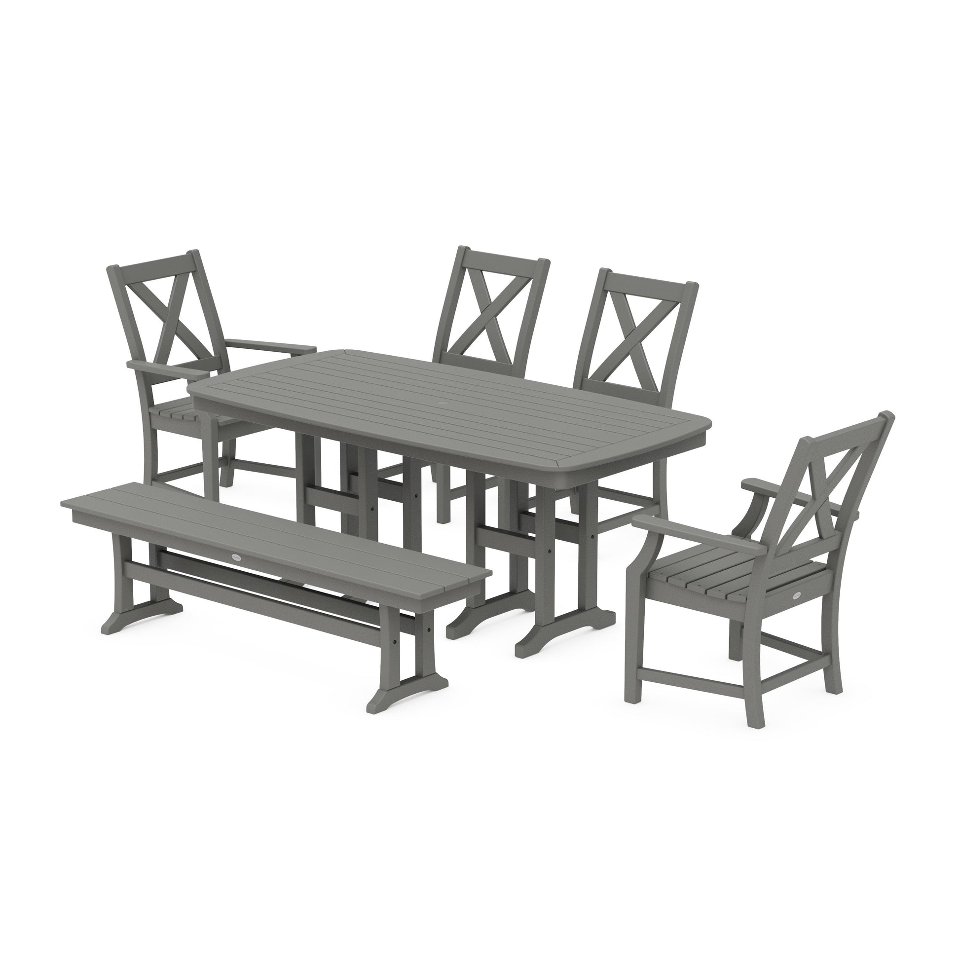 POLYWOOD Braxton 6-Piece Dining Set with Bench — Slate Grey
