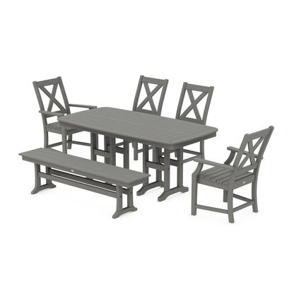 POLYWOOD Braxton 6-Piece Dining Set with Bench — Slate Grey