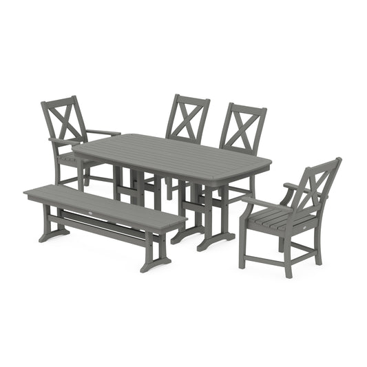 POLYWOOD Braxton 6-Piece Dining Set with Bench — Slate Grey