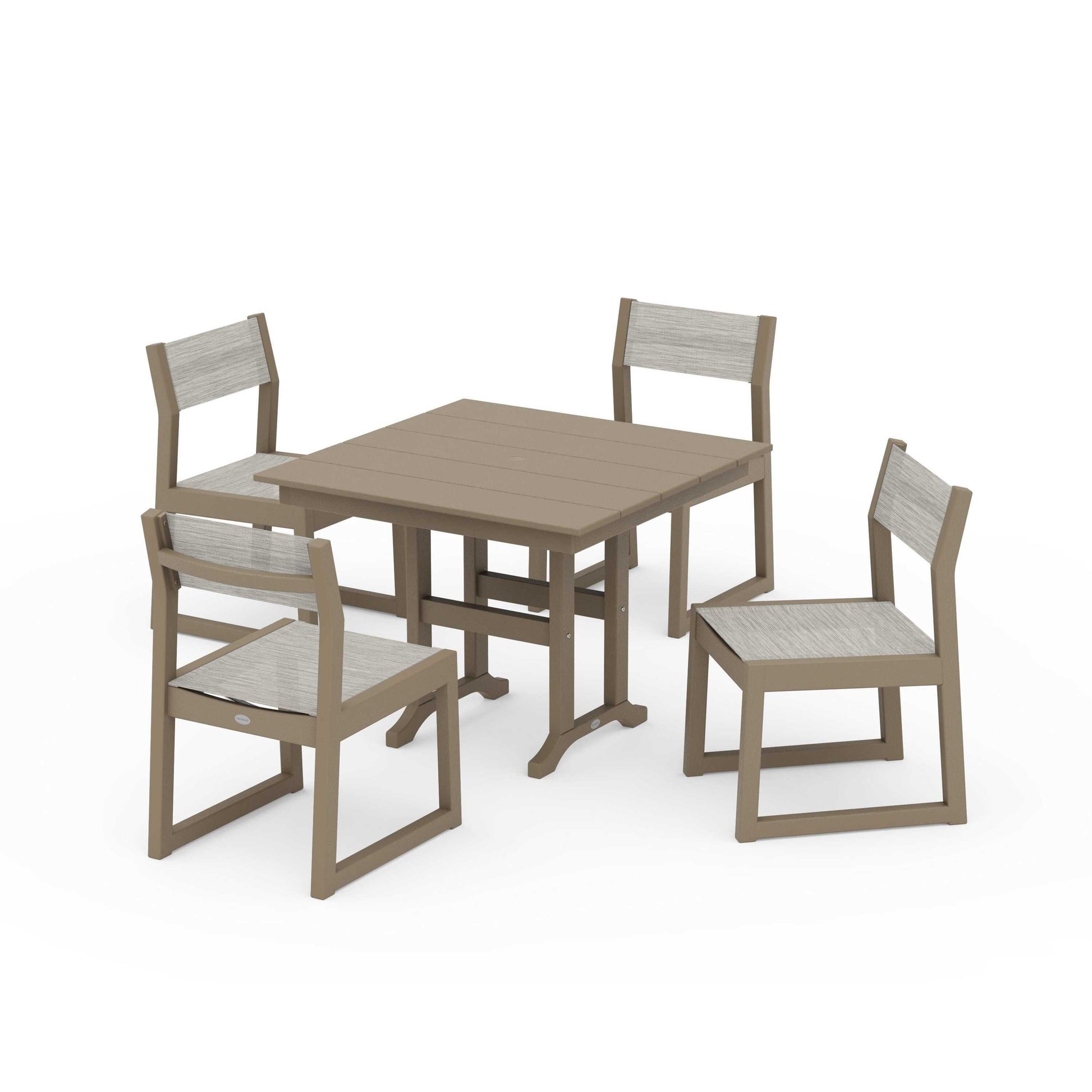 POLYWOOD EDGE Sling Side Chair 5-Piece Farmhouse Dining Set — Vintage Sahara / Birch Sling