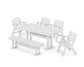 POLYWOOD Nautical Lowback 6-Piece Farmhouse Dining Set with Trestle Legs and Bench — White