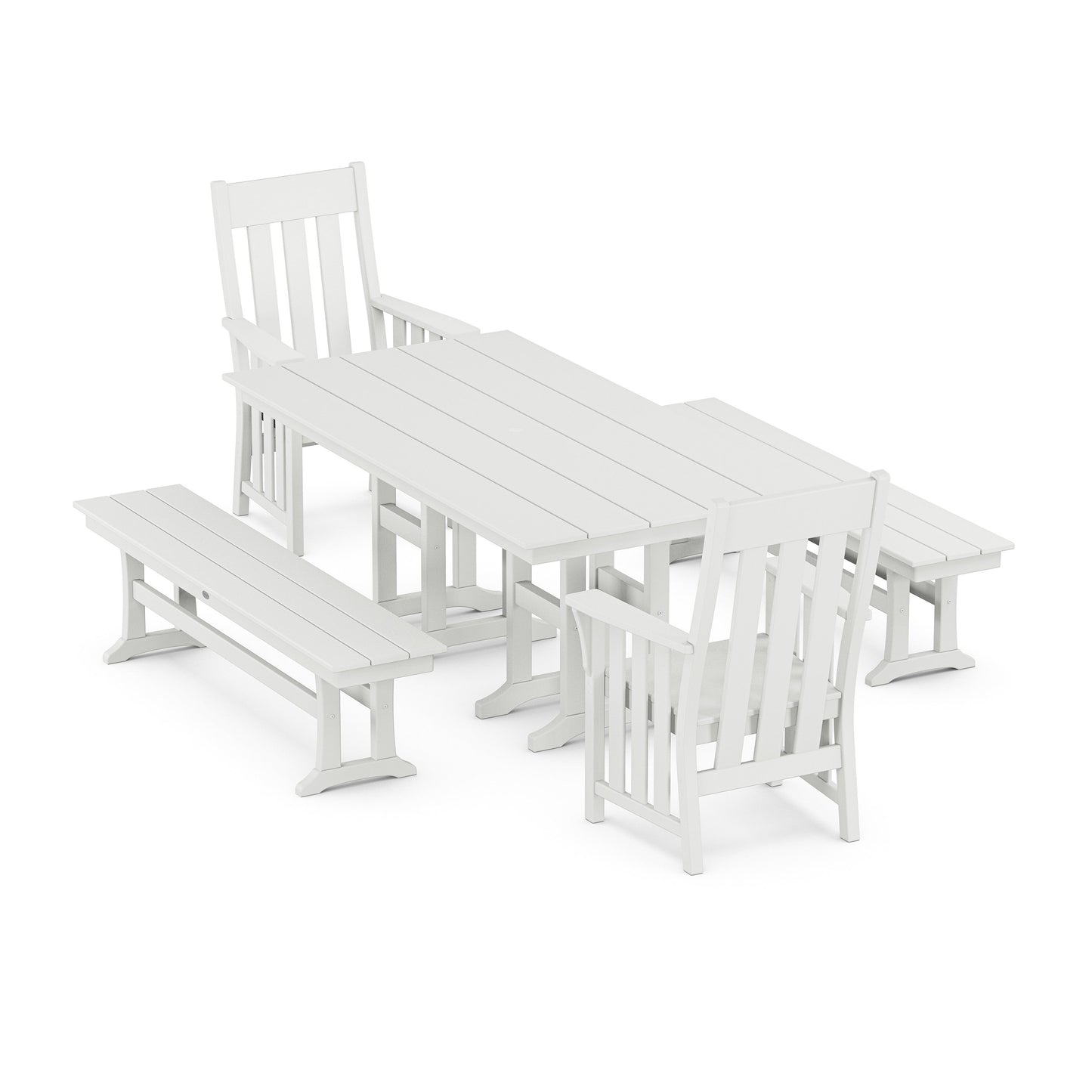 POLYWOOD Acadia 5-Piece Farmhouse Dining Set with Benches — White