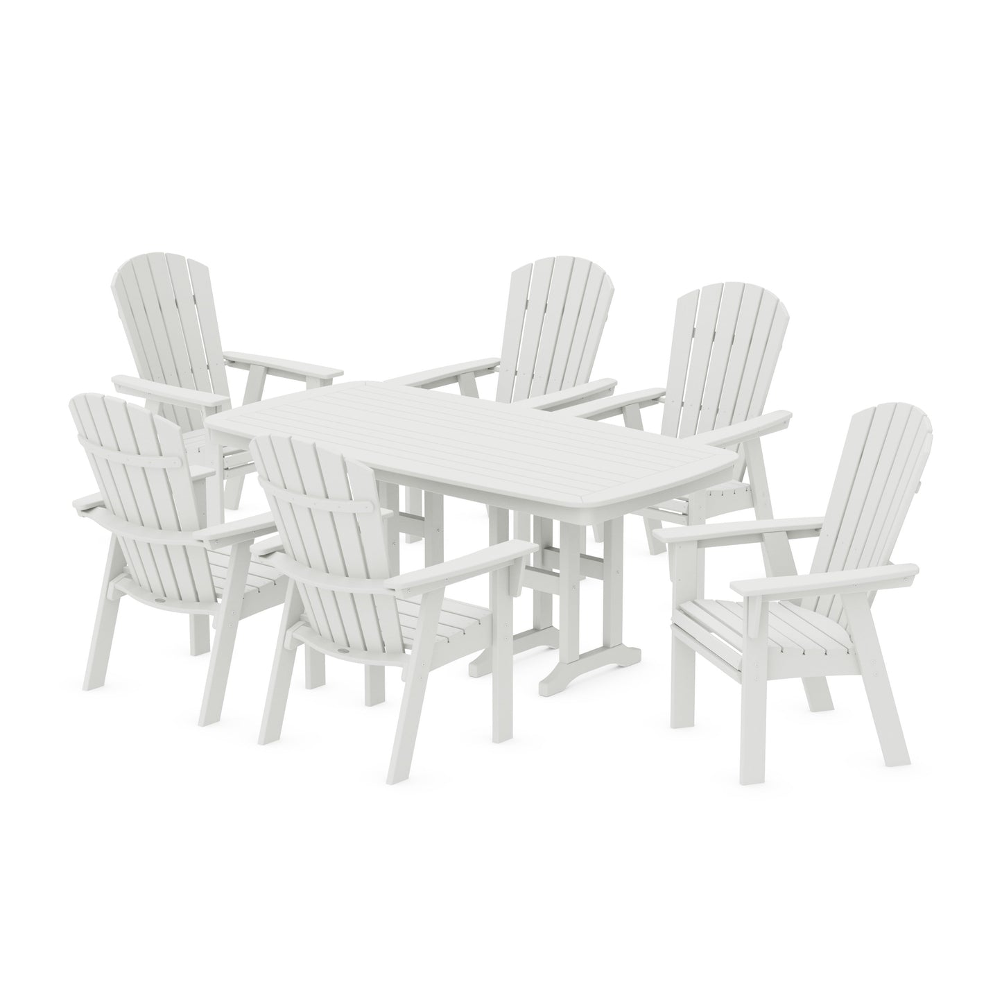 POLYWOOD Nautical Curveback Adirondack 7-Piece Dining Set — Vintage White