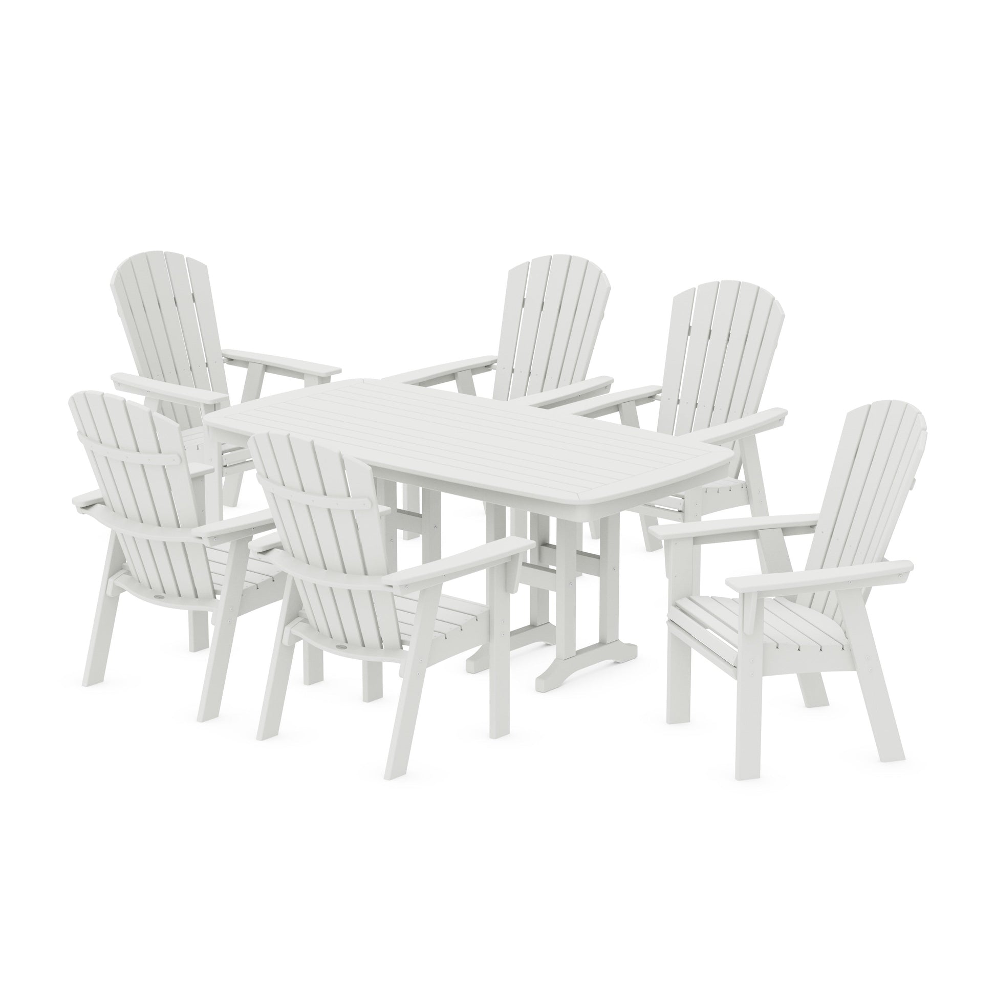 POLYWOOD Nautical Curveback Adirondack 7-Piece Dining Set — Vintage White