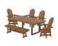 POLYWOOD Vineyard Curveback Adirondack Swivel Chair 6-Piece Dining Set with Bench — Teak