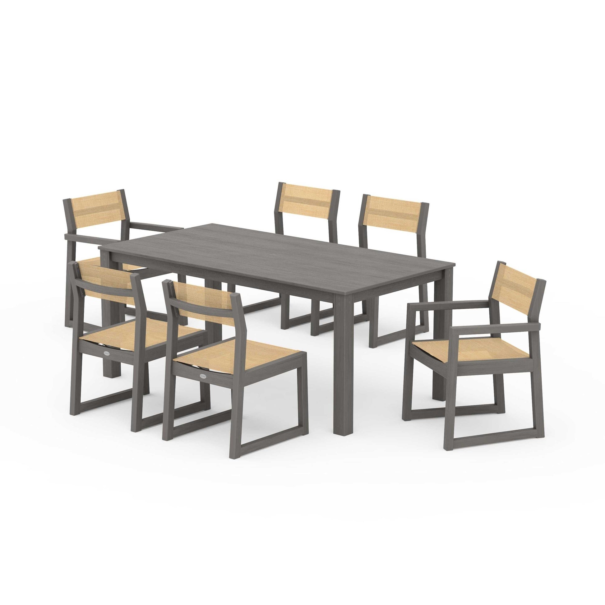 POLYWOOD EDGE Sling 7-Piece Parsons Dining Set — Driftwood / Dupioni Apricot Sling