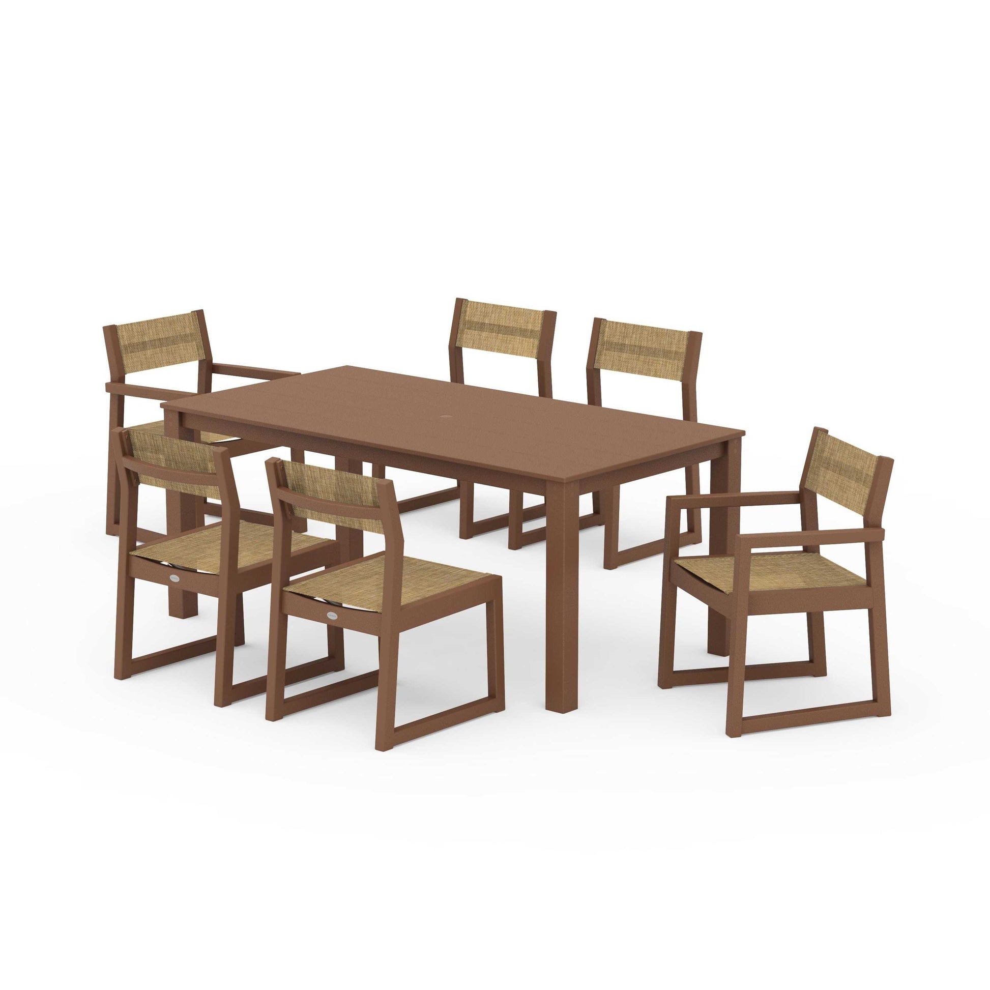 POLYWOOD EDGE Sling 7-Piece Parsons Dining Set — Teak / Burlap Sling