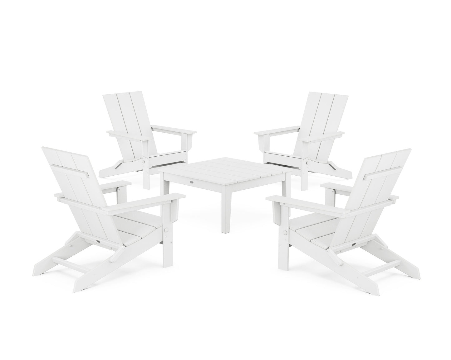 POLYWOOD 5-Piece Modern Studio Folding Adirondack Chair Conversation Group — White
