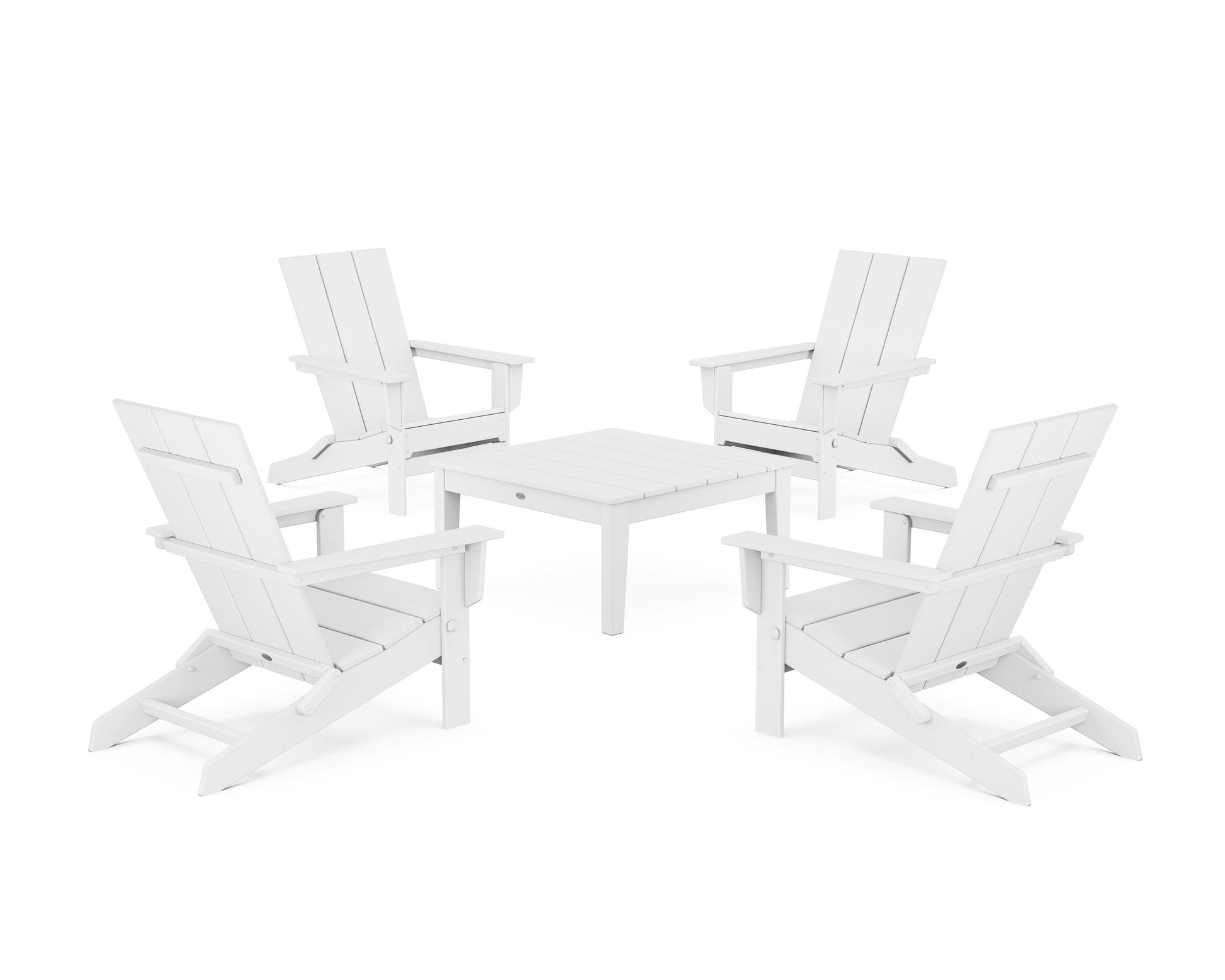 POLYWOOD 5-Piece Modern Studio Folding Adirondack Chair Conversation Group — White