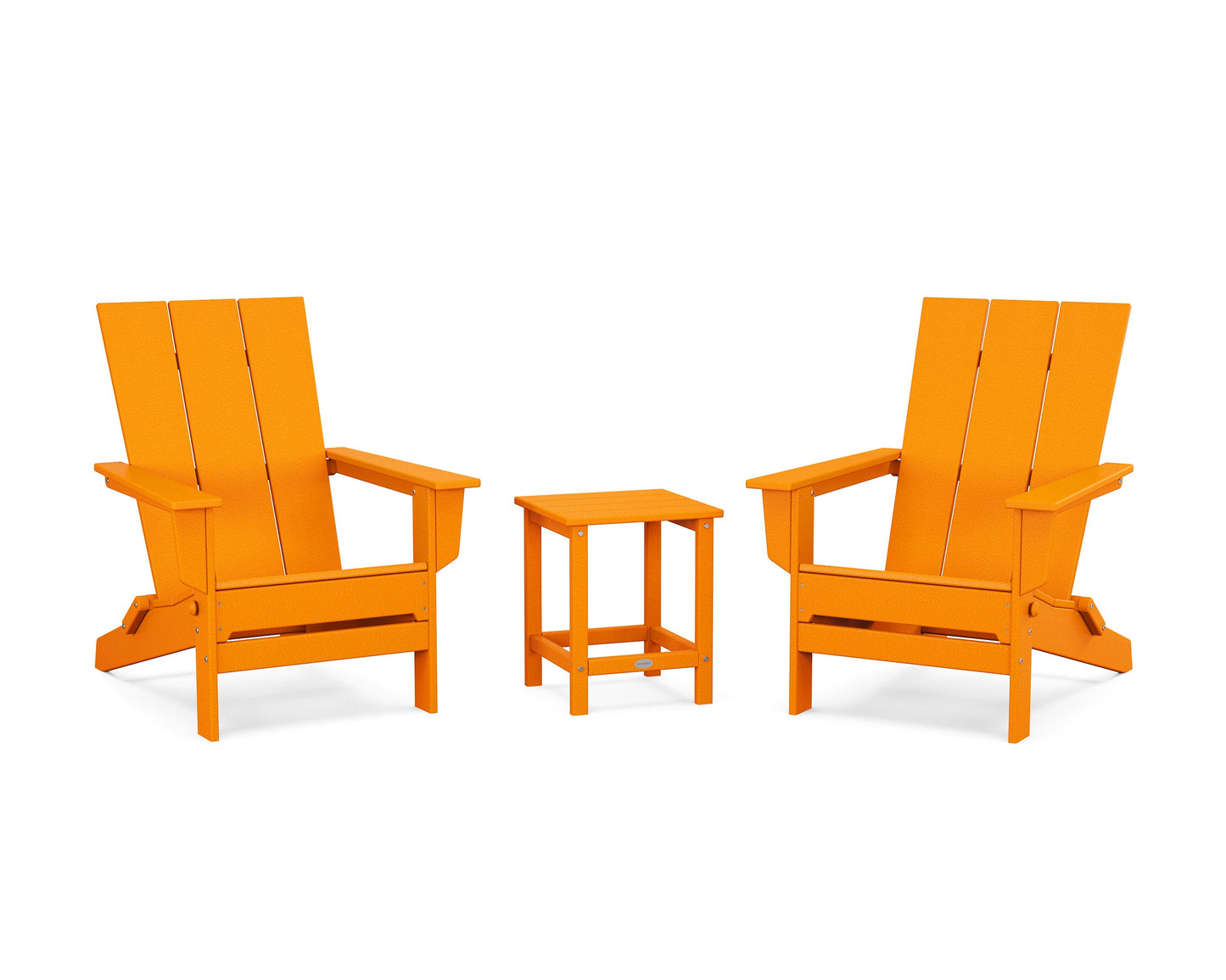 POLYWOOD 3-Piece Modern Studio Folding Adirondack Set — Tangerine