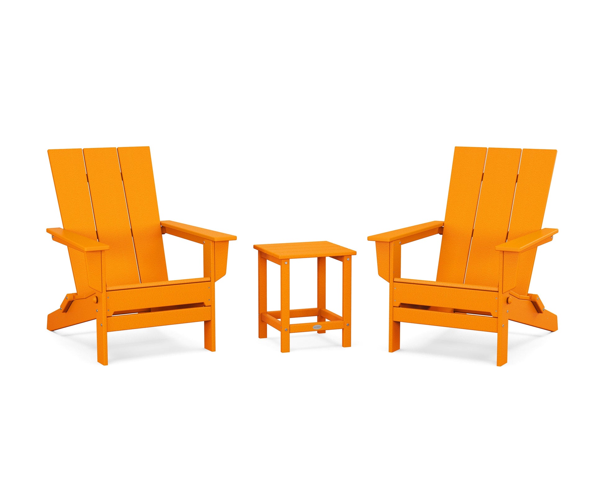 POLYWOOD 3-Piece Modern Studio Folding Adirondack Set — Tangerine