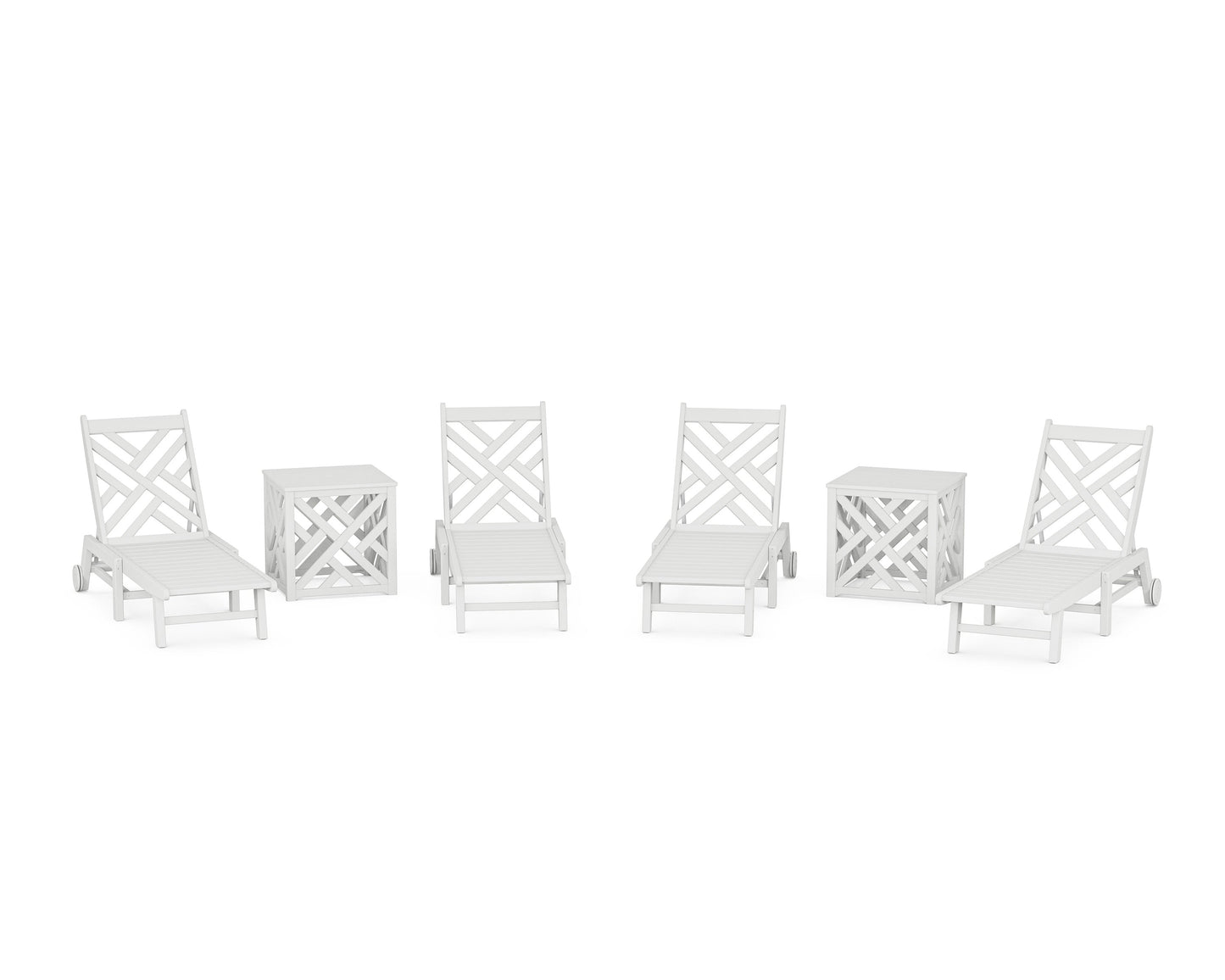 POLYWOOD Chippendale 6-Piece Chaise Set with Wheels and Umbrella Stand Accent Table — White