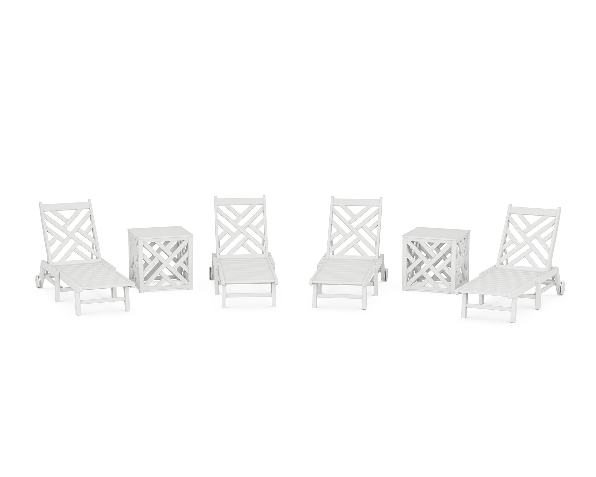 POLYWOOD Chippendale 6-Piece Chaise Set with Wheels and Umbrella Stand Accent Table — White