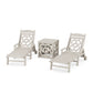 POLYWOOD Chinoiserie 3-Piece Chaise Set with Umbrella Stand Accent Table — Sand