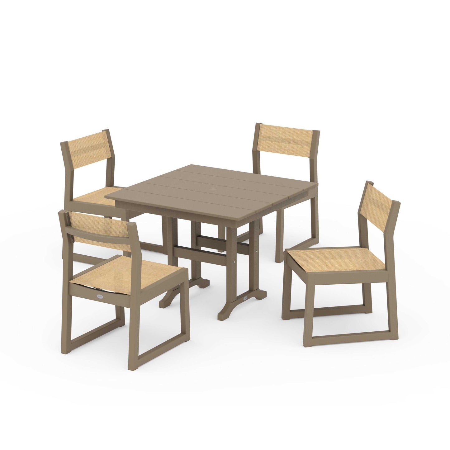 POLYWOOD EDGE Sling Side Chair 5-Piece Farmhouse Dining Set — Vintage Sahara / Dupioni Apricot Sling