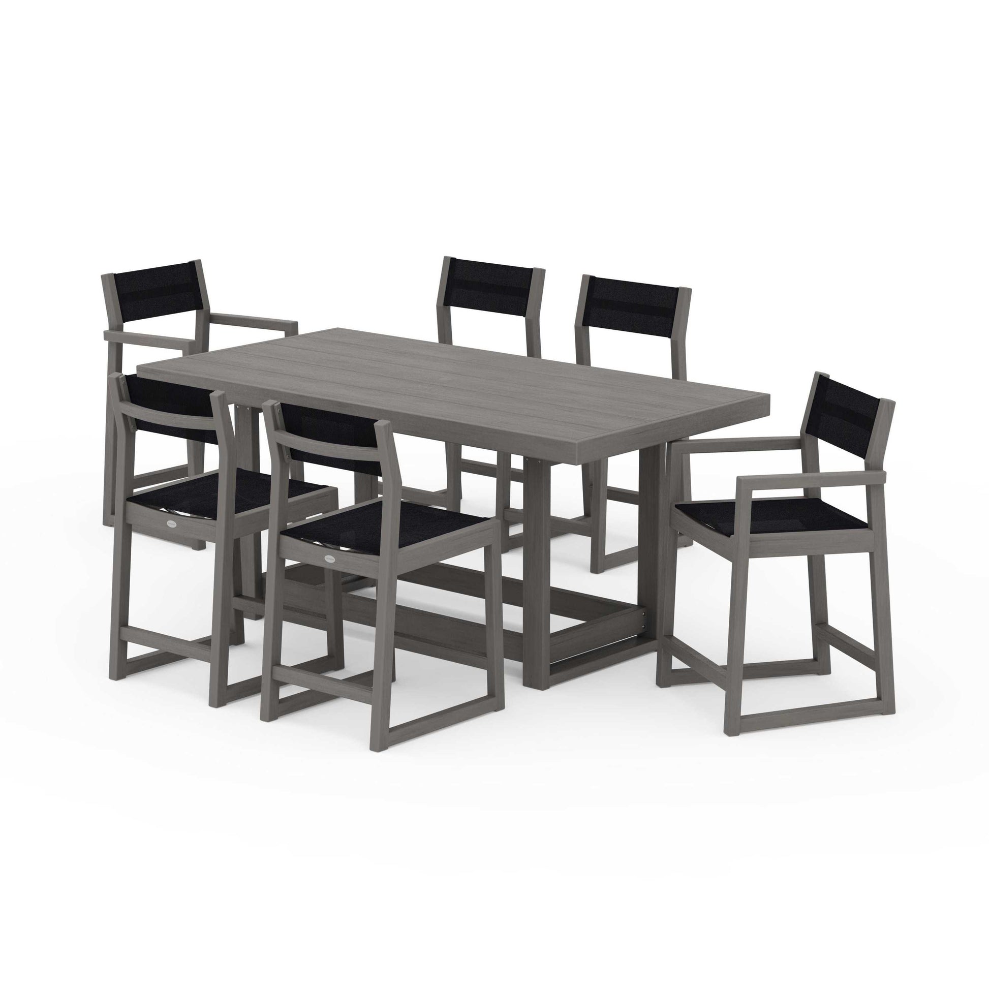 POLYWOOD EDGE Sling 7-Piece Counter Table Set — Driftwood / Black Sling