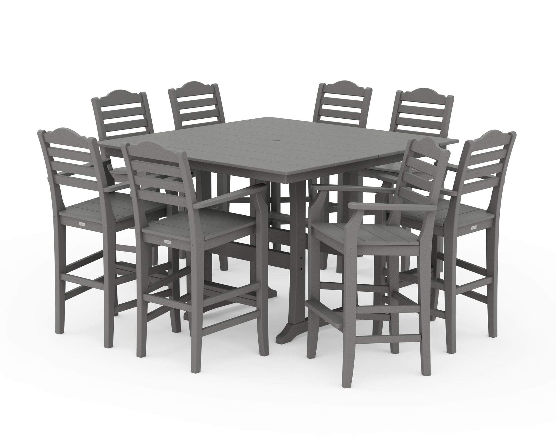 POLYWOOD Savannah 9-Piece Square Farmhouse Bar Set with Trestle Legs — Slate Grey