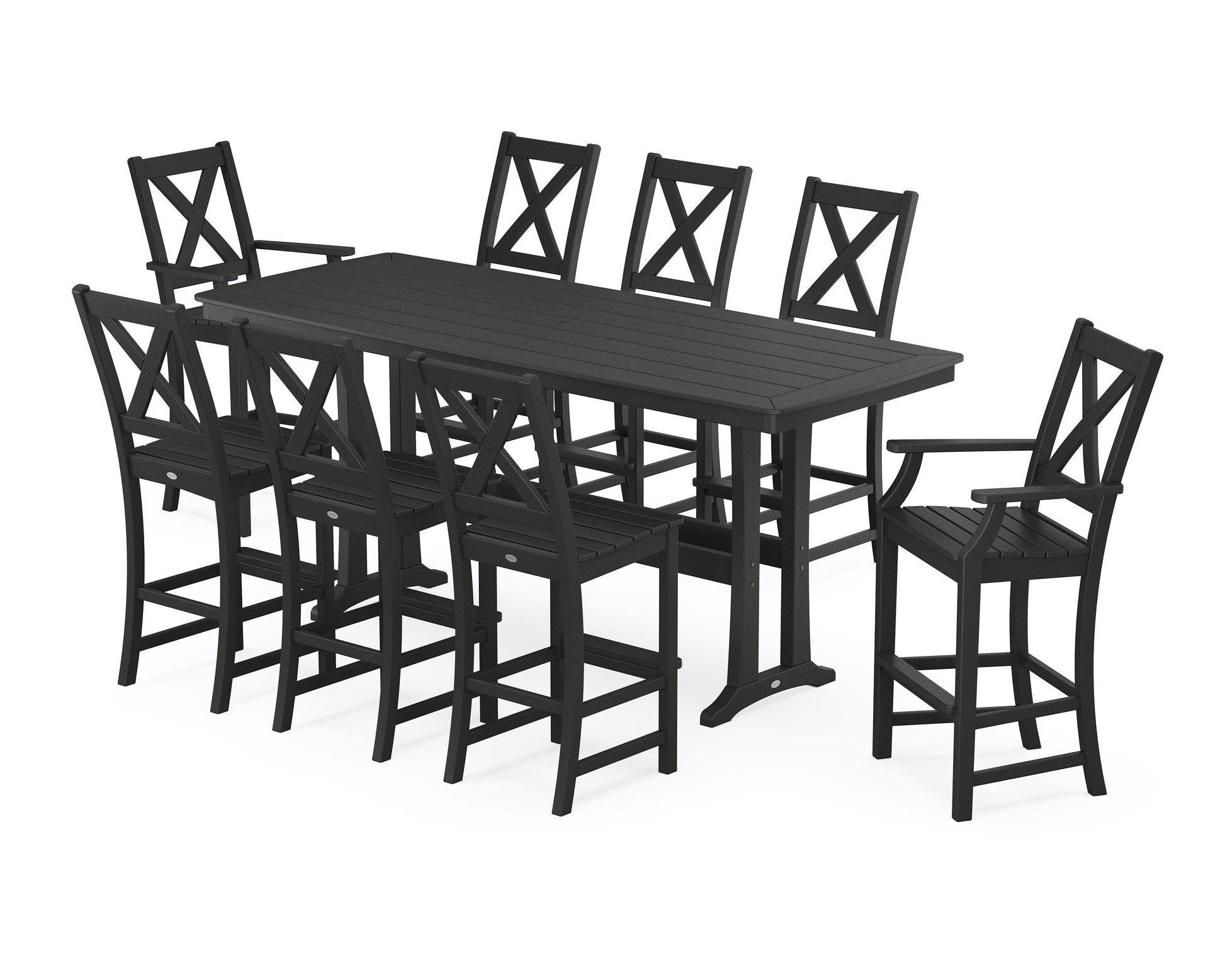 POLYWOOD Braxton 9-Piece Bar Set with Trestle Legs — Black